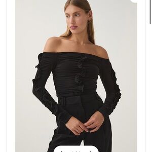 Aje Black Ruched Cut-Out Sleeve Blouse